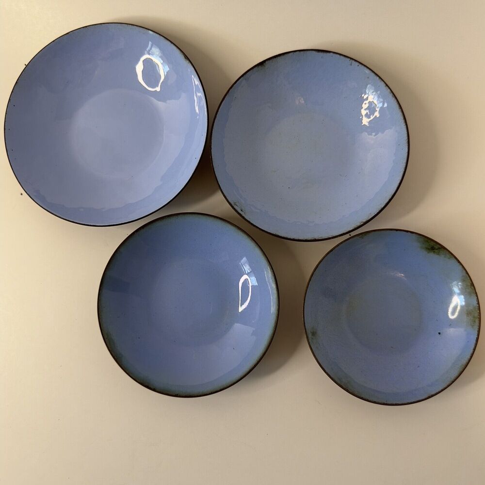 Nesting Bowls Brass w/Blue coloring Stackable set of 4 Vintage